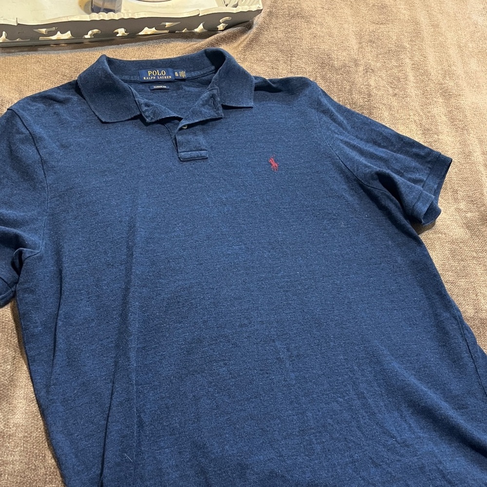 Men’s 100% Polo by Ralph Lauren Navy Short-Sleeve Polo with Red Pony- Size XL